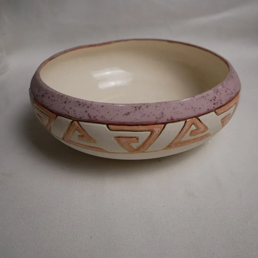 Koshari Studios Handmade Ceramic Bowl With Unique Geometric Pattern & Pink Accen - Picture 3 of 9